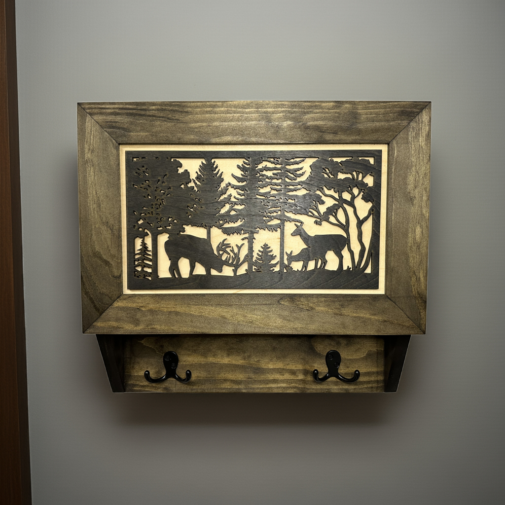 Deer Scene Wall Mounted Gun Cabinet Coat Rack – Secure & Stylish Wall Decor Hidden Firearm Concealment Furniture Key Hanger Deer Hunter Gift